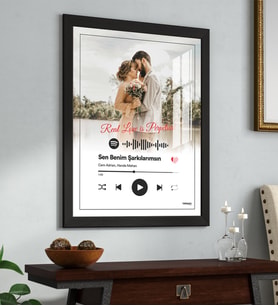 Spotify Plak Barkodlu Albüm Kapağı Kişiye Özel Çerçeve (Siyah)