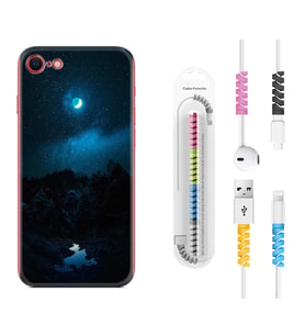Apple iPhone 5 6 7 8 Plus Se XR Kılıf Kablo Koruma Spiral Silikon Gece 1633