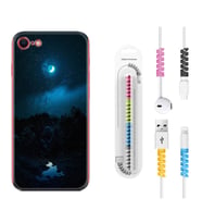 Apple iPhone 5 6 7 8 Plus Se XR Kılıf Kablo Koruma Spiral Silikon Gece 1633