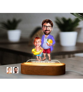 BK Gift Kişiye Özel Baba-Oğul Karikatürlü Dekoratif 3D Biblo LED Işıklı Gece Lambası-9, Babaya Hediye, Babalar Günü Hediyeleri