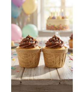 Cupcake Kapsülü 24'lü Kraft Yazılı Lamineli Asetat Kutulu Muffin Kek Sunum ve Hediye Seti