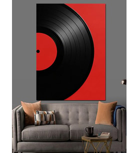 Siyah Plak Retro Müzik Dekoratif Kanvas - Mdf Ahşap Tablo