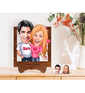 BK Gift Kişiye Özel Sevgililer Karikatürlü Ahşap Standlı 3D Biblo-5 (Beyaz)