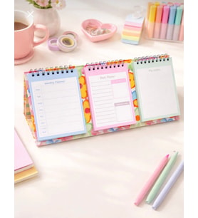 Masaüstü Planner Takvim (3 Bölmeli) - Haftalık ve Günlük Liste, Not Sayfaları (Turuncu)