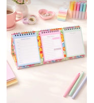 Masaüstü Planner Takvim (3 Bölmeli) - Haftalık ve Günlük Liste, Not Sayfaları (Turuncu)