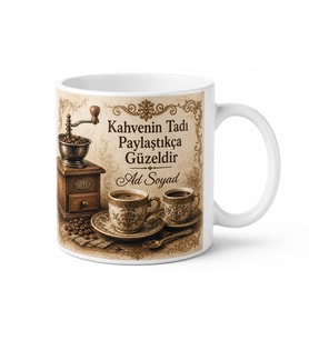 Antika Kafe Temalı Baskılı Kupa Bardak Hediye Nostaljik Kahve Kupası