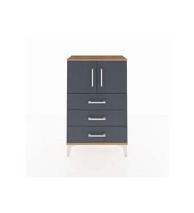 Arges Komodin Tek Raflı 3 Çekmeceli 2 Kapaklı 60x30x96 Çam-Antrasit