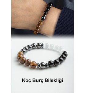 Koç Burç Bilekliği Kaplan Gözü-Kedi Gözü-Oniks-Hematit Doğal Taş 8mm Bileklik