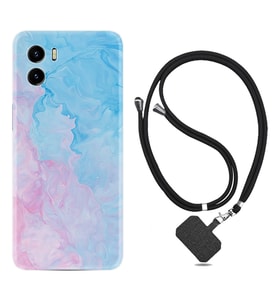 Vivo Y15S Y32 Y33S Y51 Y53S Kılıf Boyun Askılı Silikon Pink Blue Abstract 1385