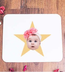 Kişiye Özel Pembe Yıldız Kafa Fotoğraflı Mouse Pad