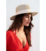 Kadın Simli Premium Hasır Fedora Şapka - Bej
