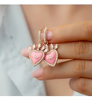 925 Ayar Gümüş Kalpli Göz Küpe (Pembe)