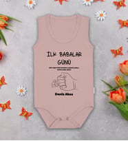 BK Kids Kişiye Özel İlk Babalar Günü Pembe %100 Pamuklu Askılı Sıfır Kol Bebek Body Zıbın, Yeni Doğan Bebek Hediyesi