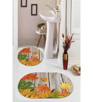 Turuncu Çınar 3D Banyo Halısı Klozet Oval Paspas Seti BS067
