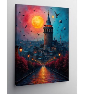 Kanvas Tablo Galata Kulesi Ve Ay