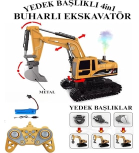 Excavatör Buhar Atan 4in1 Şarjlı Led Işıklı Atan Gövdesi 680* Dönen Ses Efektli  Ana Kepçesi Metal