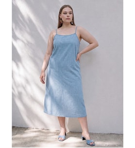 LCW Curve Mavi Büyük Beden İp Askılı Mini Jean Elbise