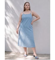LCW Curve Mavi Büyük Beden İp Askılı Mini Jean Elbise