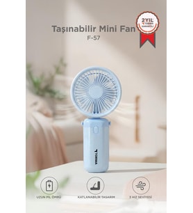 Torima Şarjlı El Vantilatörü Masaüstü Stantlı 3 Kademeli Taşınabilir Mini Fan F57 Mavi