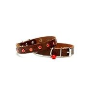 Cattie Gerçek Deriden El Yapımı Taşlı Kedi Boyun Tasması 1,5x28-32cm - Brown