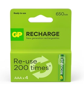 Batteries ReCharge 650 AAA İnce Kalem Ni-MH Şarjlı Pil, 1.2 Volt, 4’lü Kart EKONOMİK SERİ