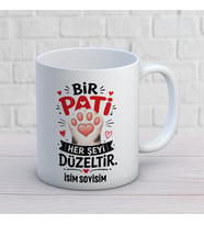 Kişiye Özel Kedi Sever Tasarımlı Bir Pati Her Şeyi Düzeltir İsimli Seramik Kupa