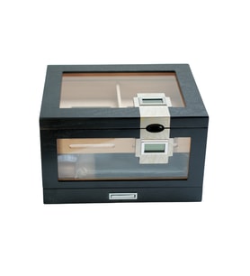 PremiumQuality Providencia Çift Nem Ölçerli Siyah Sedir Humidor Puro Kutusu