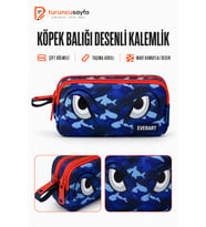 Çift Bölmeli Shark Mavi Kalem Çantası, Şık ve Pratik Tasarım