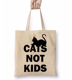Cats Not Kids kediler Çocuklar Değil Kedili Bez Çanta Uzun Saplı