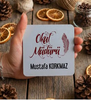 Kişiye Özel Okul Müdürü Bardak Altlığı Öğretmenler Günü Hediyesi (Beyaz)