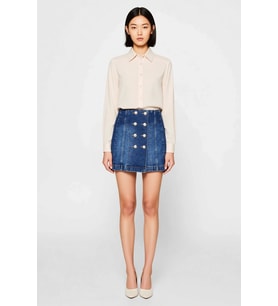 Kadın Mini Denim Etek Çift Düğme Detaylı A-Line Kesim %99 Pamuk Rahat Konforlu Günlük Modern Şık