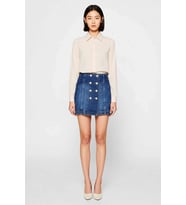 Kadın Mini Denim Etek Çift Düğme Detaylı A-Line Kesim %99 Pamuk Rahat Konforlu Günlük Modern Şık
