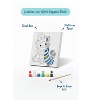 Bere ve Atkılı Sevimli Kedi Temalı Çocuk Boyama Tuvali – Şövalesiz Eğitici Boyama Seti 20x20 cm