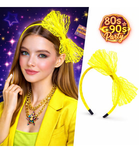 80’ler 90’lar Neon Sarı Dantel Taç Fiyonklu