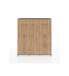 Hyperion Gardrop 11 Raflı 4 Çekmeceli 2 Askılı 220x44x243 Antrasit-Çam/Çam