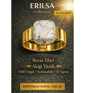 Sertifikalı Beyaz Tibet Akik Yüzük Doğal Taş Yüzük Ayarlanabilir El Yapımı Enerji Taşı (Çok Renkli)