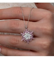Pembe Lotus Zirkon Taşlı Çiçek 925 Ayar Gümüş Kadın Kolye