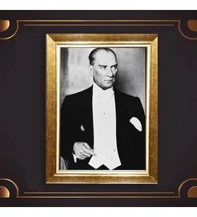 Özel Seri Paspartulu Çerçeveli Atatürk Tablo l278 (Gold)