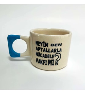 Aptallarla Mücadele Vakfı mı? Baskılı Mavi Yuvarlak-Kare Kulplu Kupa (Beyaz)