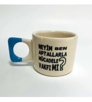 Aptallarla Mücadele Vakfı mı? Baskılı Mavi Yuvarlak-Kare Kulplu Kupa (Beyaz)