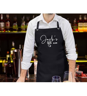 BK Gift Kişiye Özel İsimli Tarihli Bar Tasarımlı Profesyonel Siyah Mutfak Önlüğü, Aşçı Önlüğü, Şef Önlüğü, Arkadaşa Hediye-4