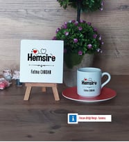 Hemşire Dekoratif Taş, Türk Kahvesi Fincanı Kırmızı İsme Özel Hediye (Model 6)