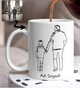 Kişiye Özel Premium Özel Çizim Line Art Tasarımlı Beyaz Kupa Bardak Arkadaşa Hediye, Sevgiliye Hediye, Eşe Hediye,babaya hediye