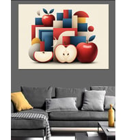 Geometrik Elmalar Modern Sanat Tablosu Dekoratif Kanvas - Mdf Ahşap Tablo