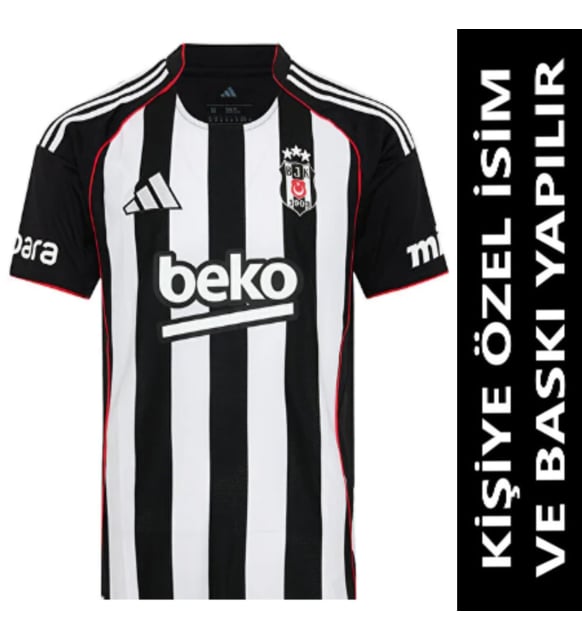 Beşiktaş Forma 2025/2026 Sezon KİŞİYE ÖZEL İSİM VE NUMARA BASKILI Yetişkin Futbol Forması SS5 (Siyah - Beyaz)