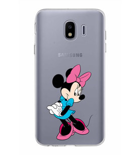 Samsung Galaxy J4 Kapak Minnie Mouse Tasarımlı Şeffaf Silikon Kılıf