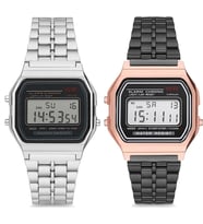 Özel Kutulu Retro Gümüş ve Siyah - Rose Gold Renk 2 Adet Casio Model Unisex Kol Saati Çiftlere Sevgili ve Yakın Arkadaşa Özel Hediye Takvim Alarm Aydınlatma ve Kronometre Özellikleri Mevcuttur