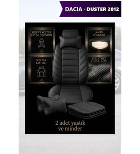 dacia duster 2012 Koltuk ve Kılıf uyumlu Yastık Minder Lüks Siyah 2 Minder 2 Yastık
