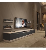 Decoraktiv Trendstyle 270R Mdf Tv Ünitesi Tv Sehpası - Beyaz Antrasit (Beyaz - Antrasit)
