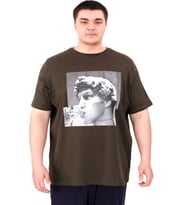 Mode XL Büyük Beden Erkek T-Shirt Bisiklet Yaka STATUE U25027 Haki